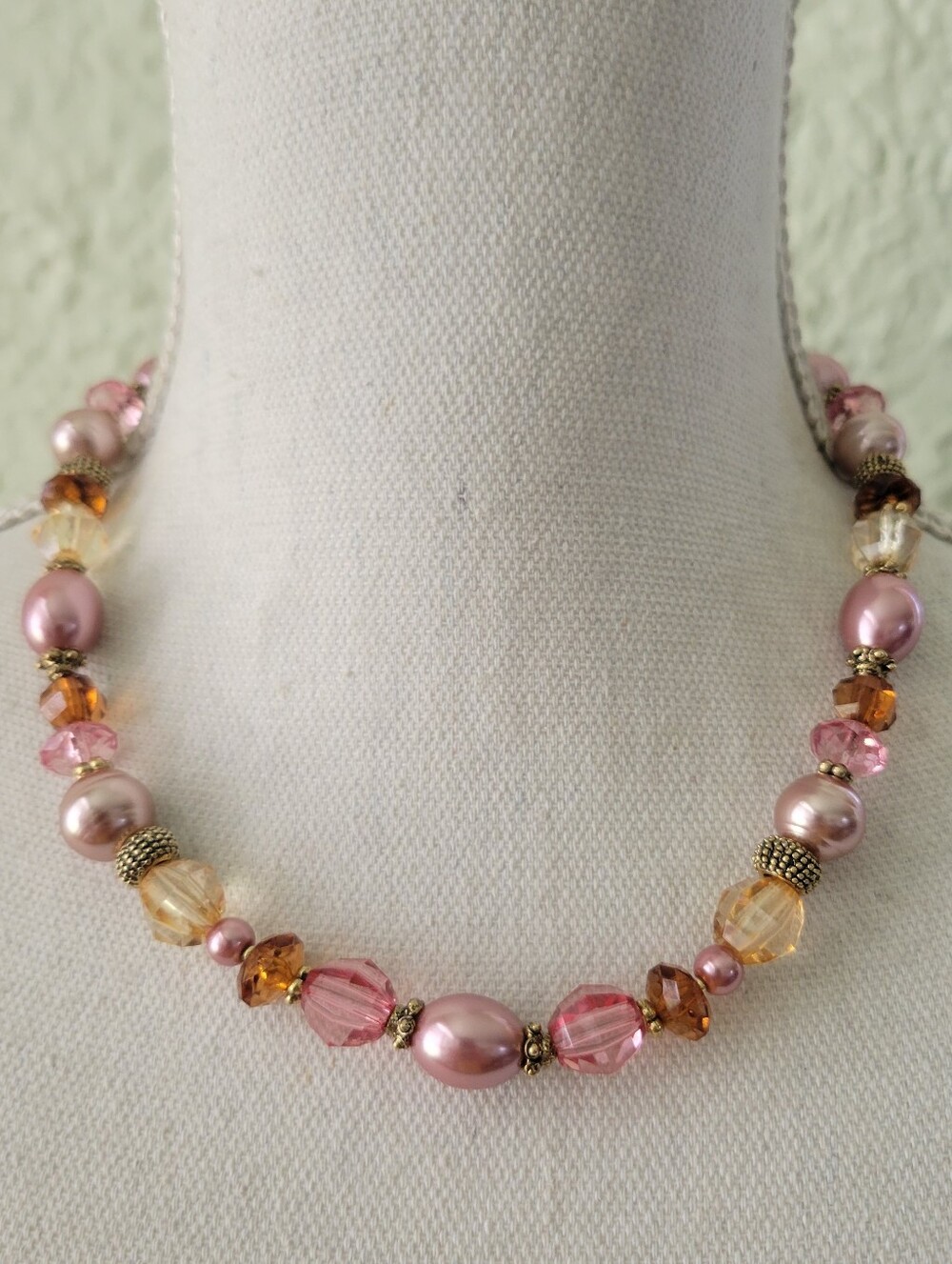 Signed Napier Necklace Choker Glass & Acrylic Beads Gold Plated Accent 19"